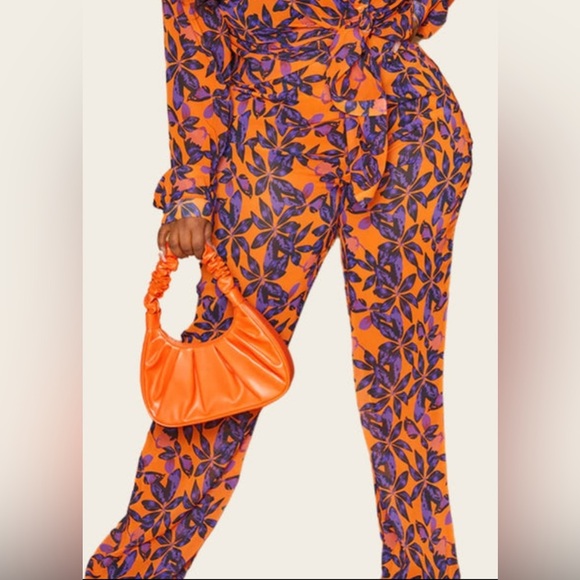 PrettyLittleThing Pants - Floral Orange and Purple palazzo pants straight leg high waist wide leg  26